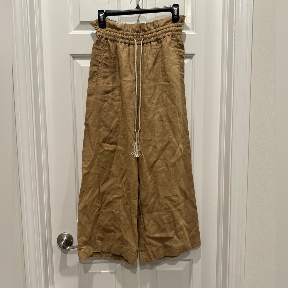 MARELLA fade drawstring paper bag Camel khaki Wide-Leg Pants linen resort beach - Picture 7 of 8